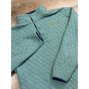 Orvis Mens L Quilted Snap Collar Pullover Sweatshirt Green Orange Logo Soft